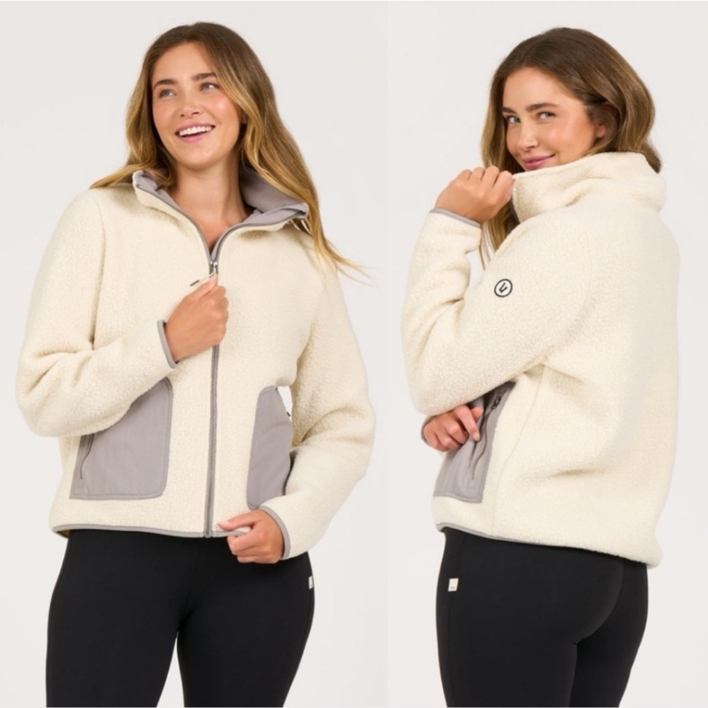 Vuori Alpine Sherpa Fleece Jacket Cream/Grey Size Small